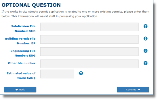 Screenshot of WICS eApply optional questions page