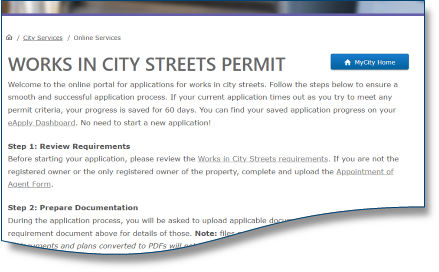 Screenshot of WICS welcome information page