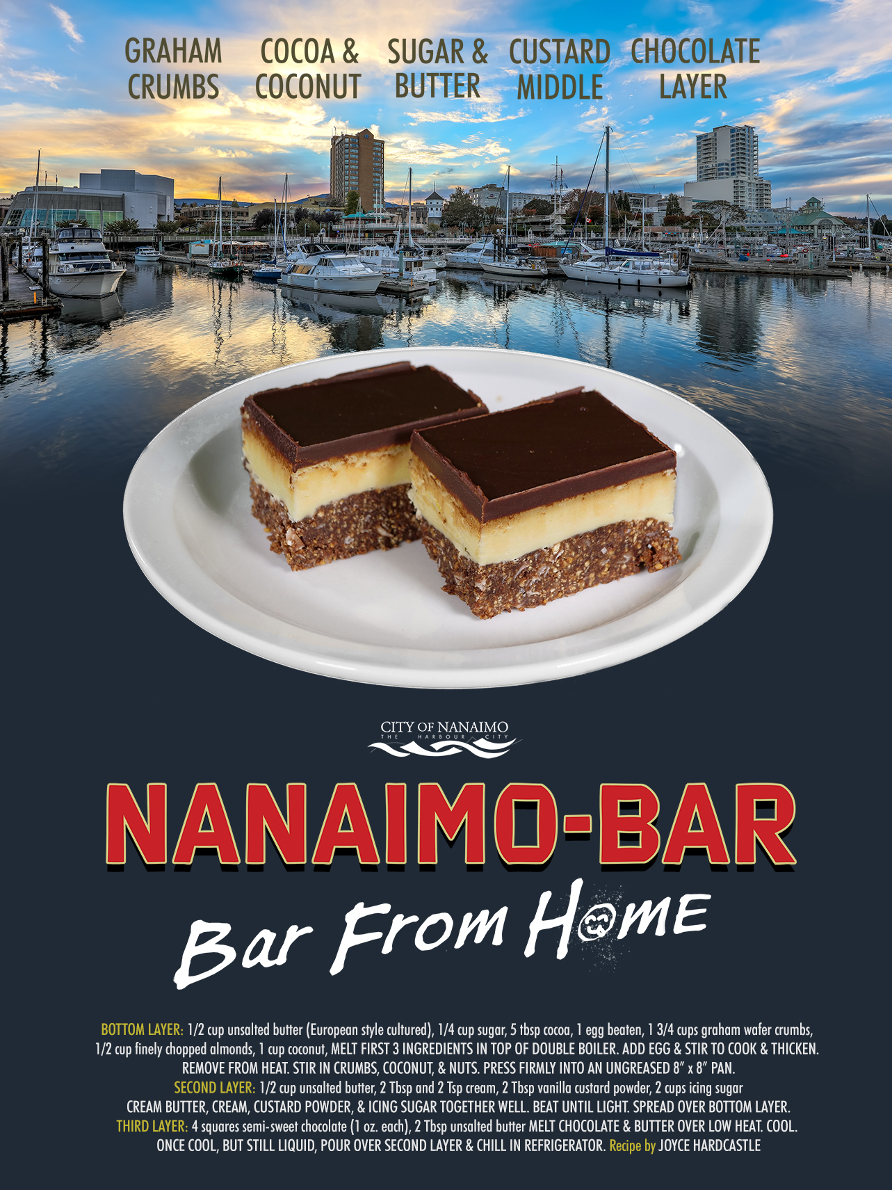 A fake movie poster showing the Nanaimo bar in front of our harbour