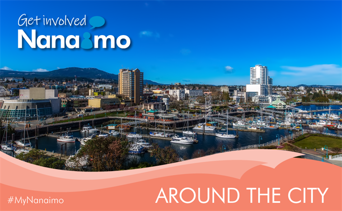 Around the City header image - view of Nanaimo towards Mt. Benson